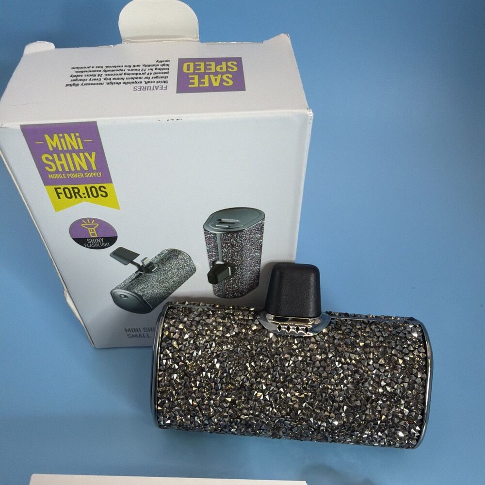 Mini Shiny Power Bank with Bling for iPhone, USB-C charging cable included - NIB